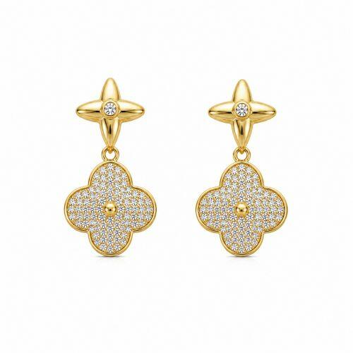 Brinco Flor 4 P�talas com Micro Zirc�nia Banhado a Ouro