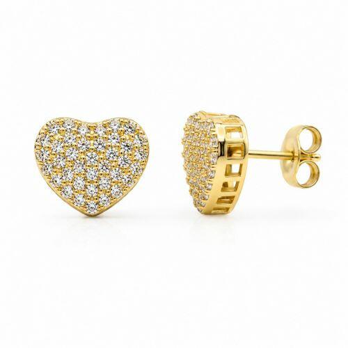 Brinco Cora��o Zirc�nia Cristal Banhado a Ouro