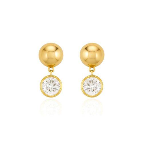 Brinco Meia Bola com Ponto de Luz Zirc�nia Cristal Banhado a Ouro