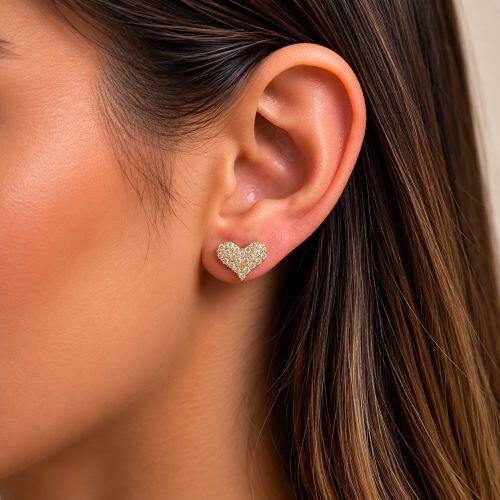 Brinco Cora��o Zirc�nia Cristal Banhado a Ouro