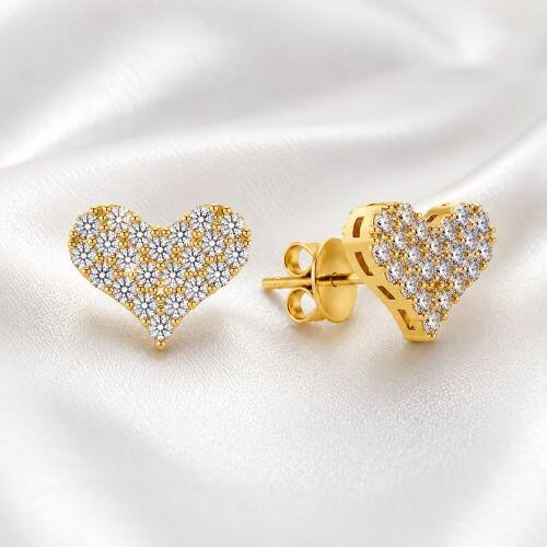 Brinco Coração Zircônia Cristal Banhado a Ouro