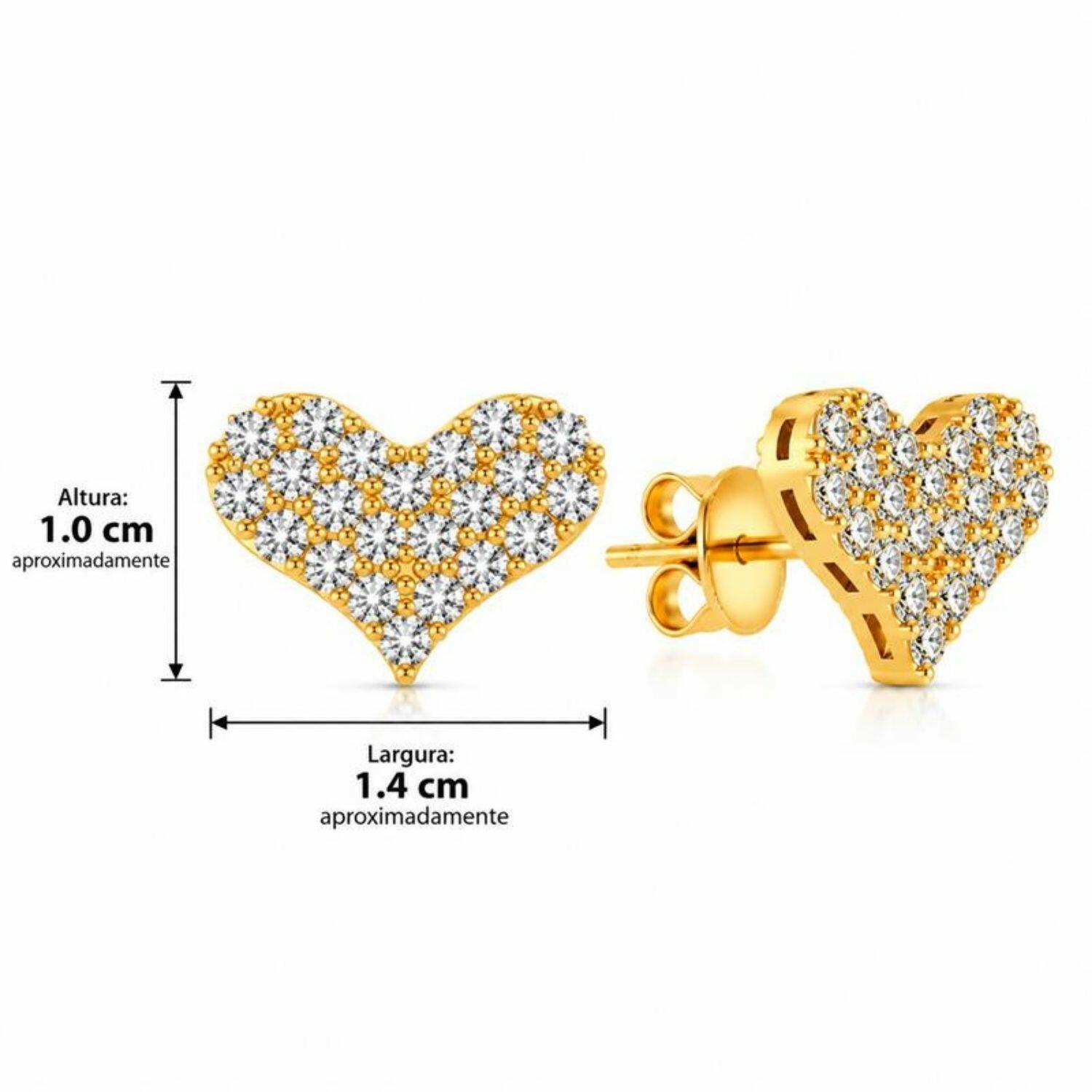 Brinco Coração Zircônia Cristal Banhado a Ouro