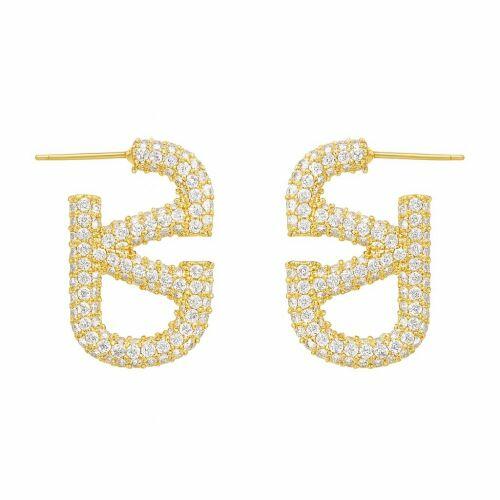 Brinco Retangular com V Micro Zircônia Cristal Banhado a Ouro