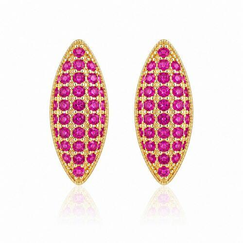 Brinco Argola 5 Fileiras Micro Zircônia Rosa Pink Banhado a Ouro