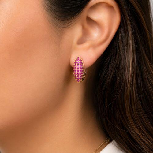 Brinco Argola 5 Fileiras Micro Zircônia Rosa Pink Banhado a Ouro