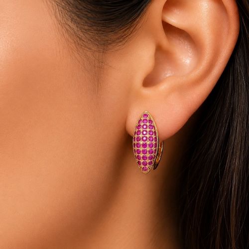 Brinco Argola 5 Fileiras Micro Zircônia Rosa Pink Banhado a Ouro