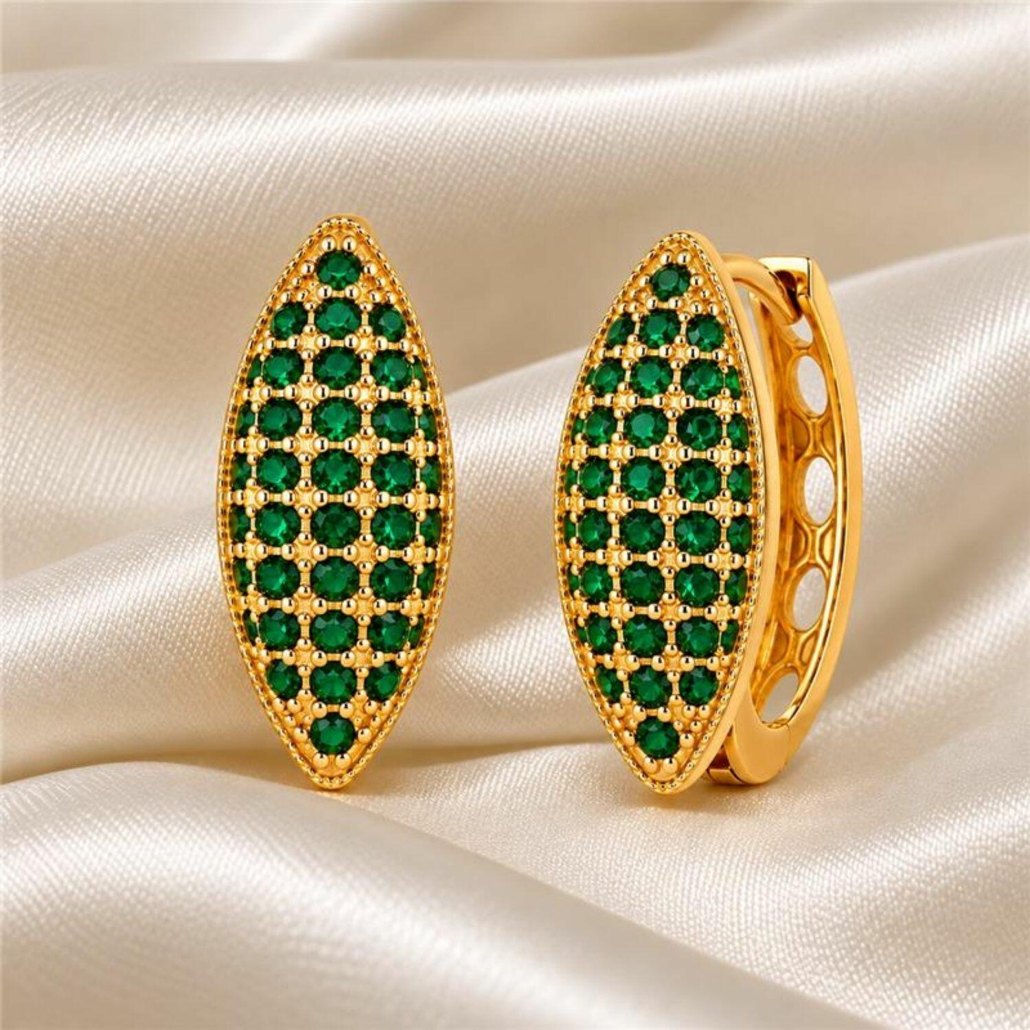 Brinco Argola 5 Fileiras Micro Zircônia Esmeralda Banhado a Ouro