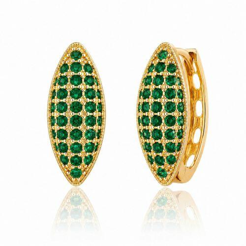 Brinco Argola 5 Fileiras Micro Zirc�nia Esmeralda Banhado a Ouro