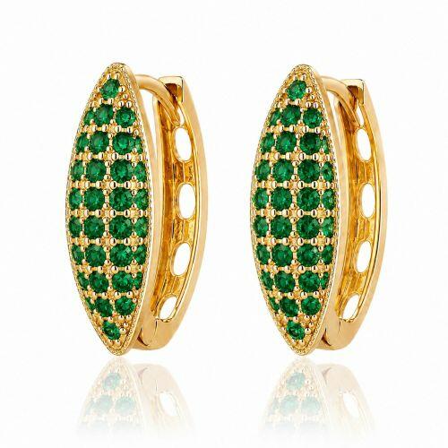 Brinco Argola 5 Fileiras Micro Zircônia Esmeralda Banhado a Ouro