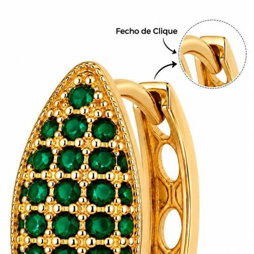 Brinco Argola 5 Fileiras Micro Zircônia Esmeralda Banhado a Ouro