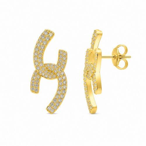 Brinco Formas com 2 Fileiras de Micro Zircônia Banhado a Ouro