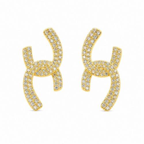 Brinco Formas com 2 Fileiras de Micro Zircônia Banhado a Ouro