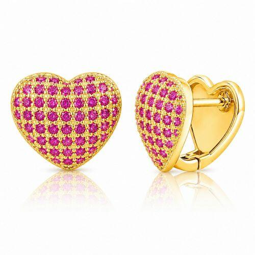 Brinco Argola Cora��o Micro Zirc�nia Rosa Pink Banhado a Ouro