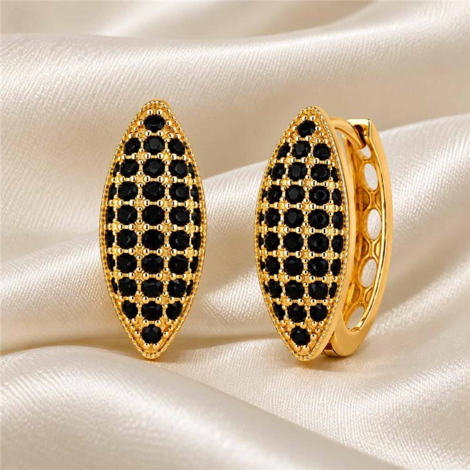 Brinco Argola 5 Fileiras Micro Zircônia Negra Banhado a Ouro