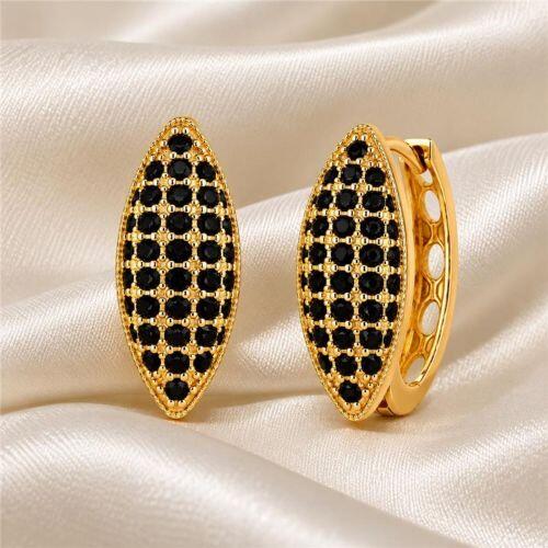 Brinco Argola 5 Fileiras Micro Zircônia Negra Banhado a Ouro