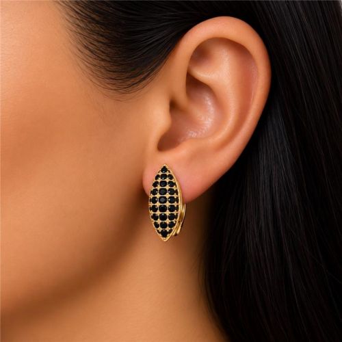 Brinco Argola 5 Fileiras Micro Zircônia Negra Banhado a Ouro