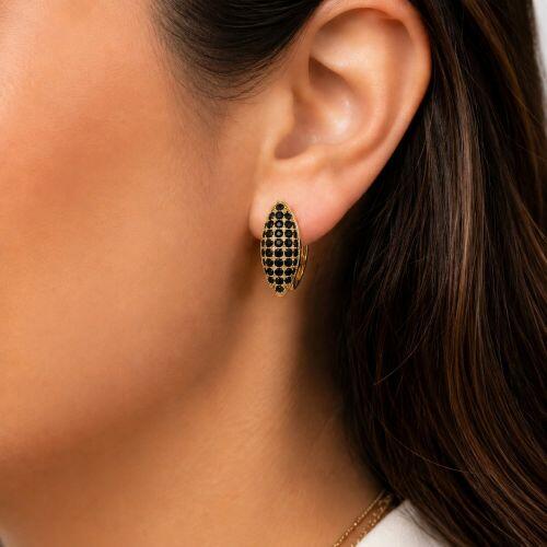 Brinco Argola 5 Fileiras Micro Zirc�nia Negra Banhado a Ouro