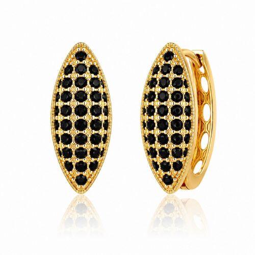 Brinco Argola 5 Fileiras Micro Zirc�nia Negra Banhado a Ouro