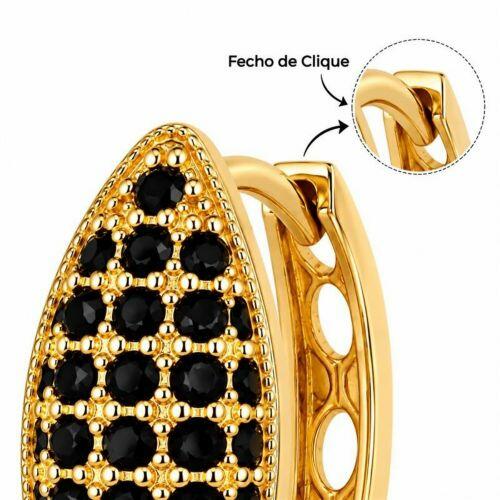 Brinco Argola 5 Fileiras Micro Zircônia Negra Banhado a Ouro