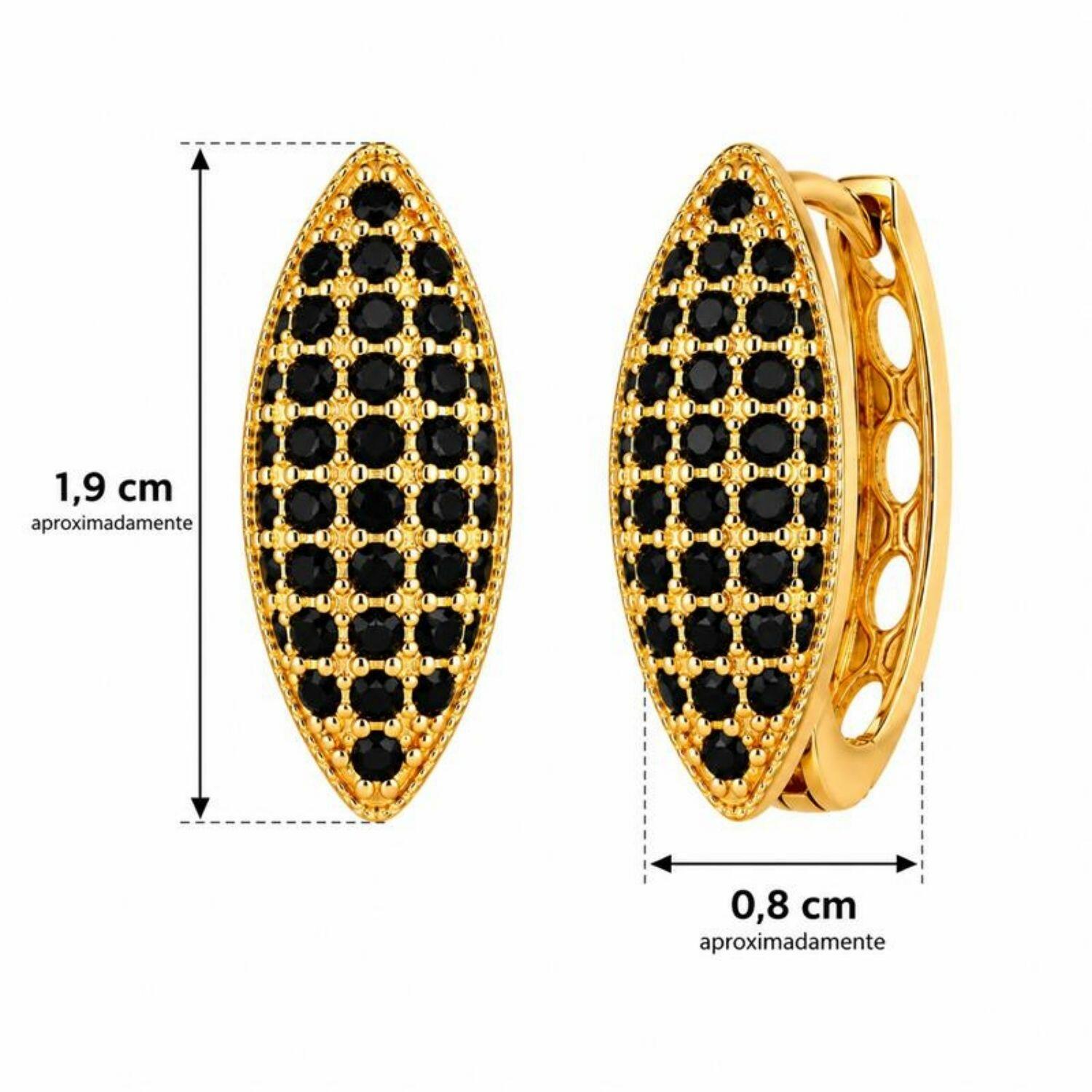 Brinco Argola 5 Fileiras Micro Zircônia Negra Banhado a Ouro