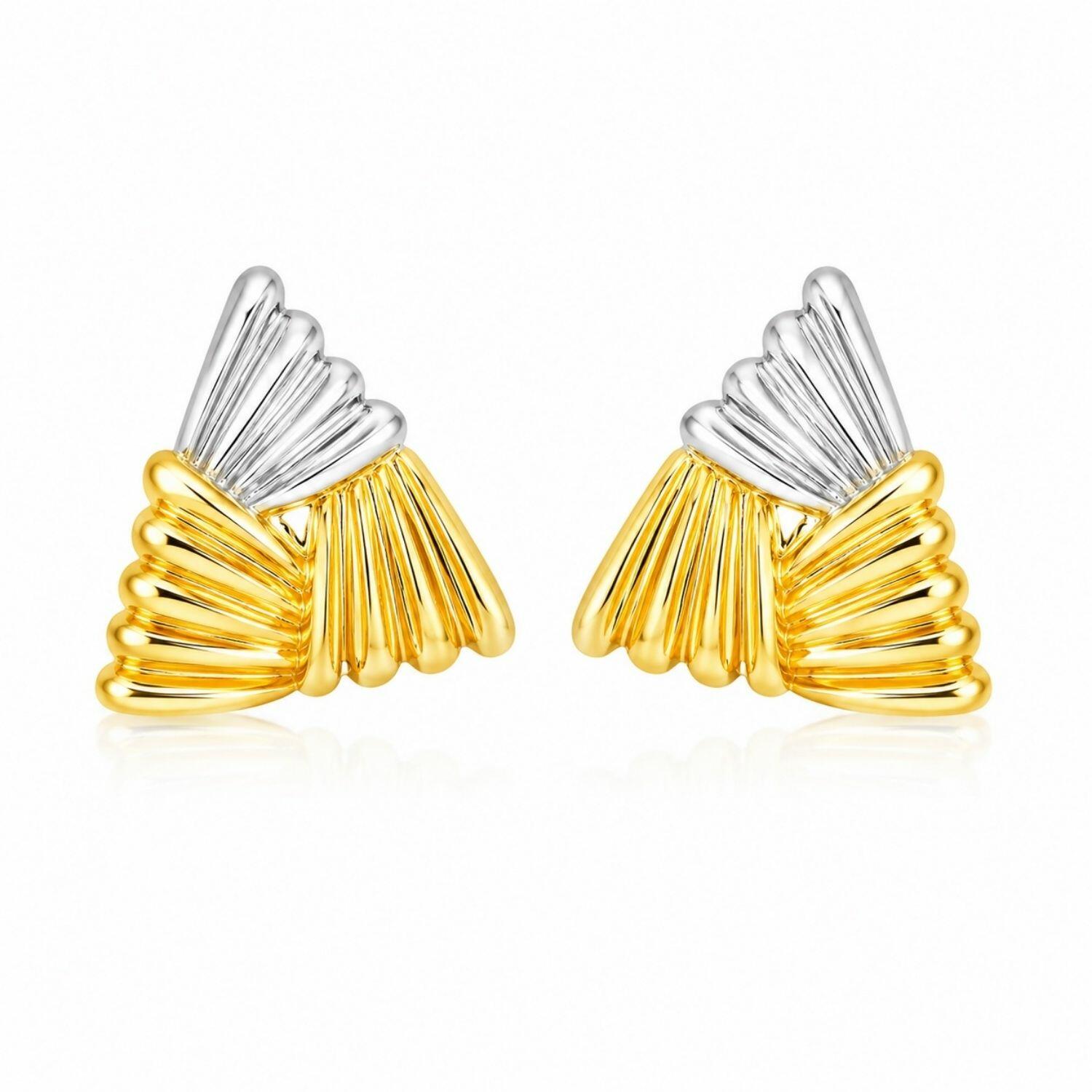 Brinco Formas Triângulo com Detalhes 2 Banhos Ródio Branco e Ouro