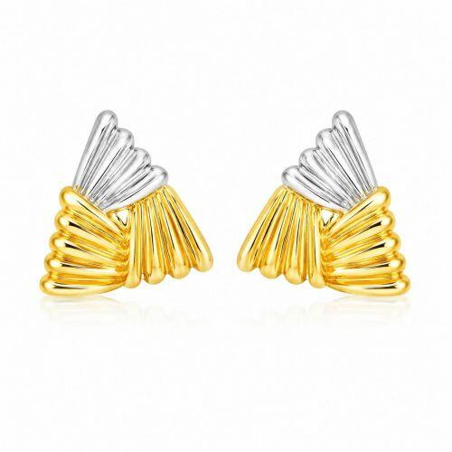 Brinco Formas Triângulo com Detalhes 2 Banhos Ródio Branco e Ouro