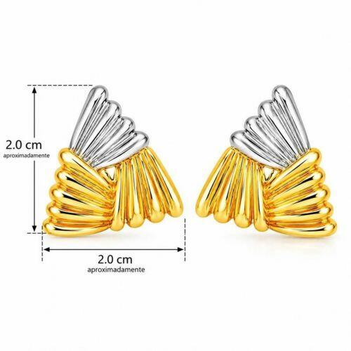 Brinco Formas Triângulo com Detalhes 2 Banhos Ródio Branco e Ouro