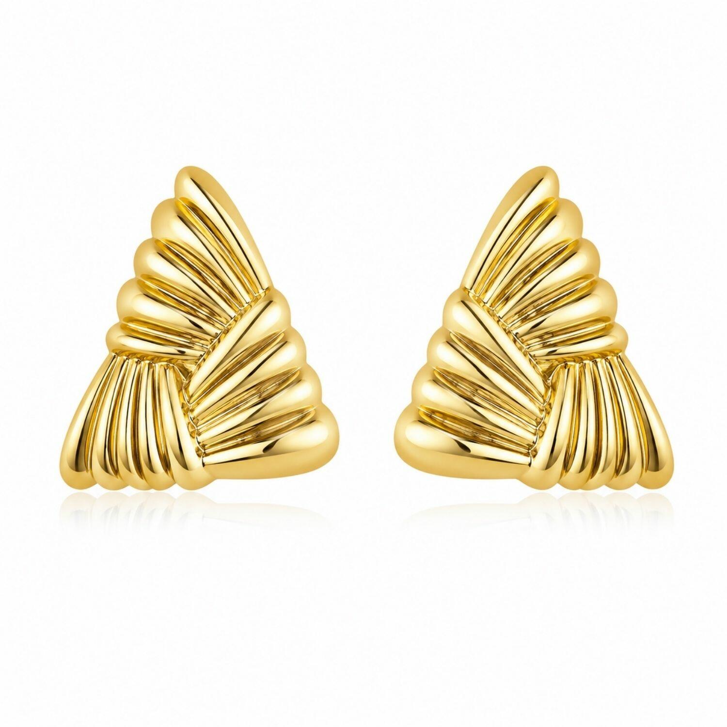 Brinco Formas Triângulo com Detalhes Banhado a Ouro