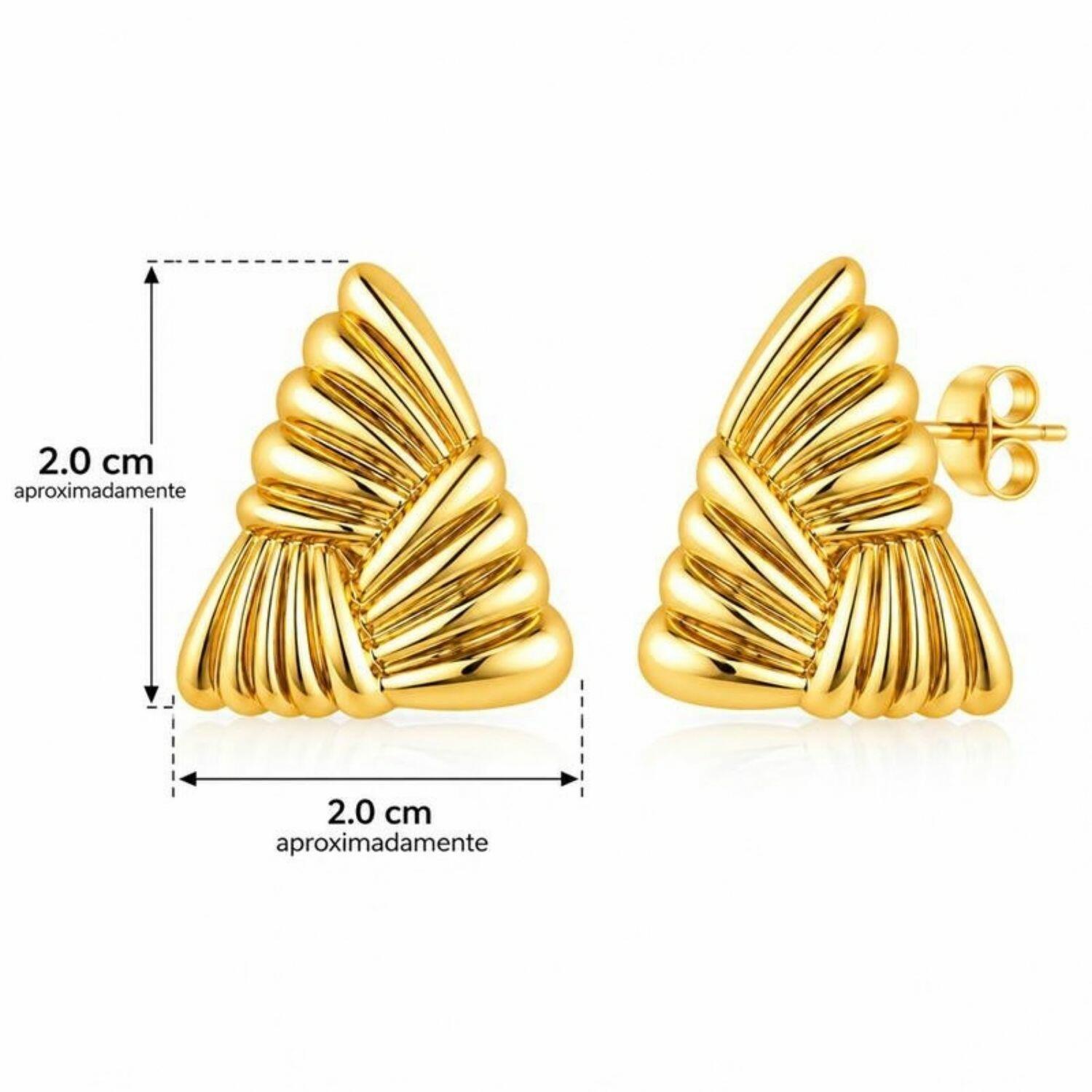 Brinco Formas Triângulo com Detalhes Banhado a Ouro