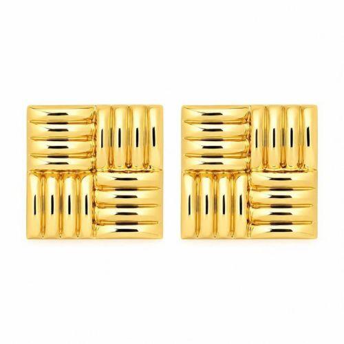 Brinco Formas Quadrado com Detalhes Banhado a Ouro
