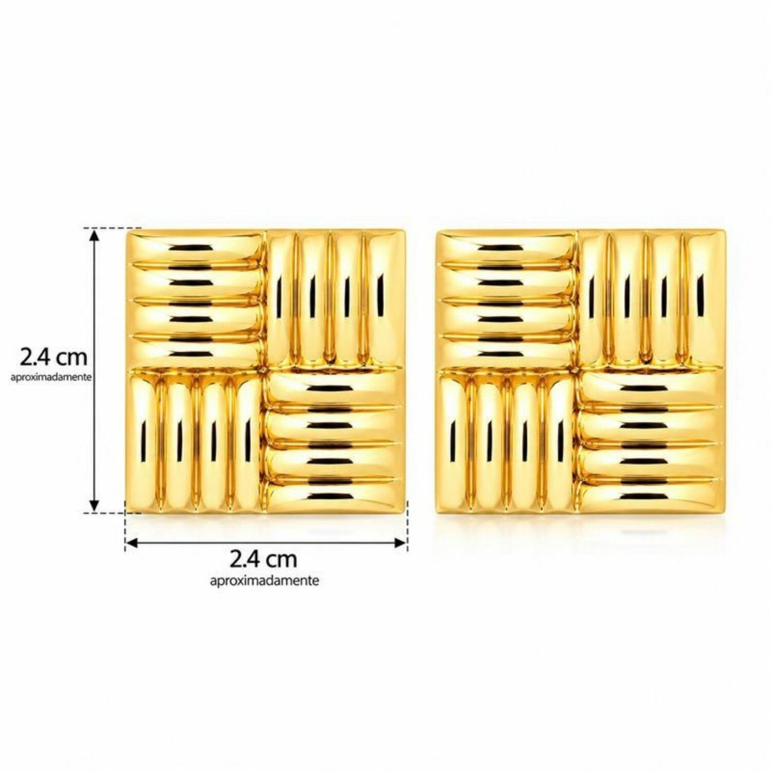 Brinco Formas Quadrado com Detalhes Banhado a Ouro