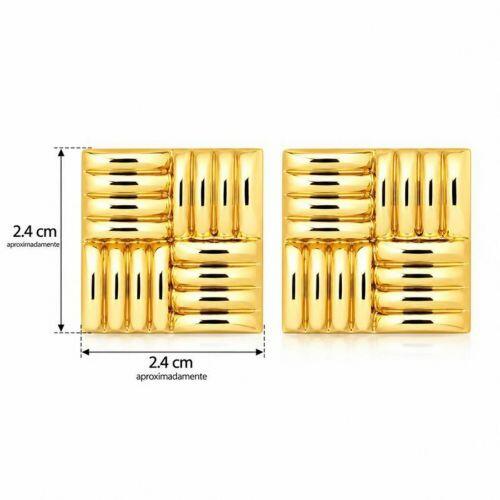 Brinco Formas Quadrado com Detalhes Banhado a Ouro