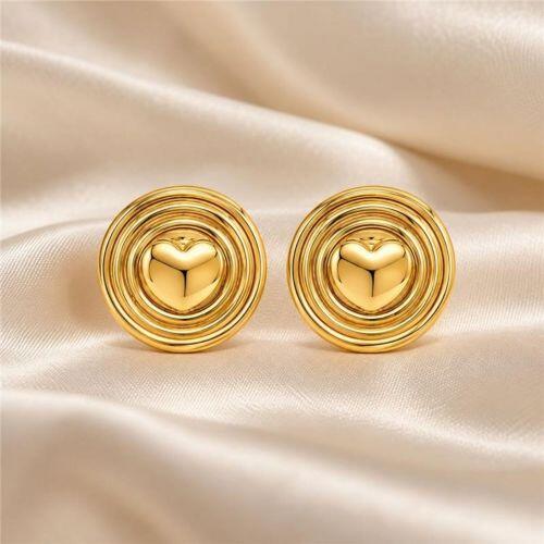 Brinco Formas Redondo com Cora��o Banhado a Ouro