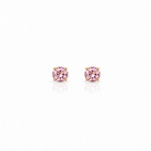 Brinco Ponto de Luz Zirc�nia Rosa Claro Banhado a Ouro