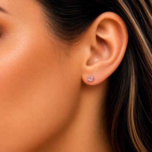 Brinco Ponto de Luz Zirc�nia Rosa Claro Banhado a Ouro