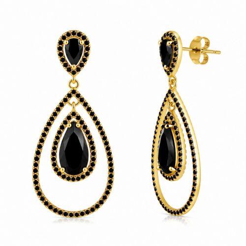 Brinco Luxury Gotas Zirc�nia Negra Banhado a Ouro