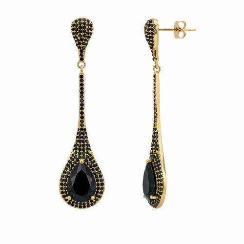 Brinco Gota Alongada Zirc�nia Negra Banhado a Ouro