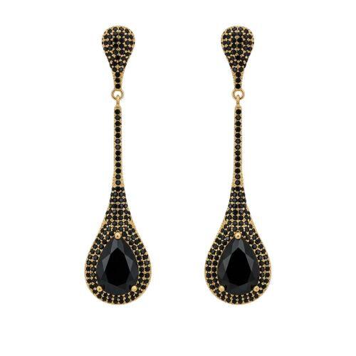 Brinco Gota Alongada Zircônia Negra Banhado a Ouro