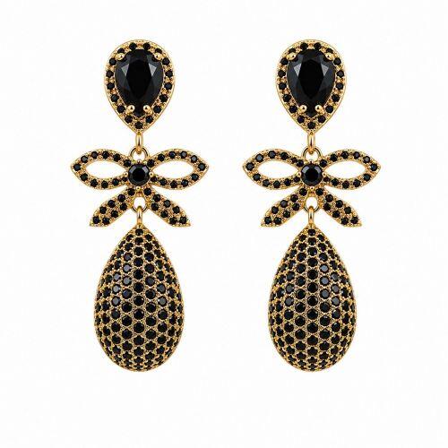 Brinco Luxury La�o Zirc�nia Negra Banhado a Ouro