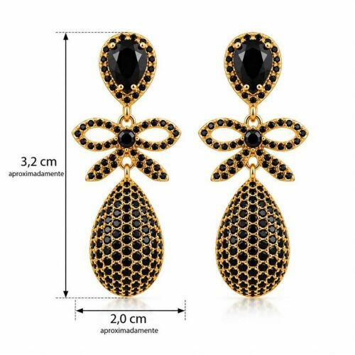 Brinco Luxury Laço Zircônia Negra Banhado a Ouro