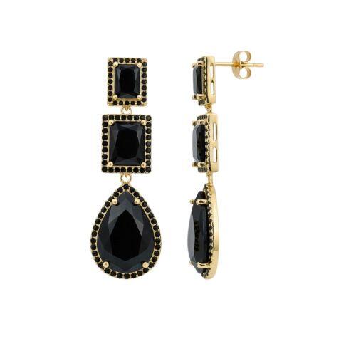 Brinco Luxury Zircônia Negra Banhado a Ouro
