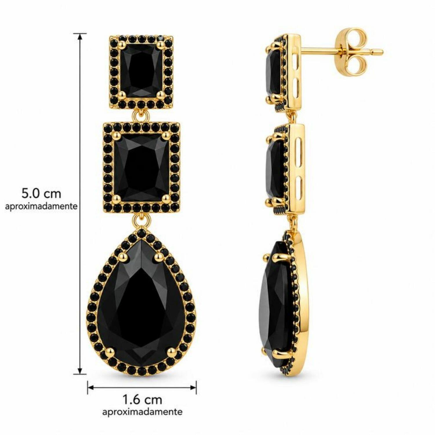 Brinco Luxury Zircônia Negra Banhado a Ouro