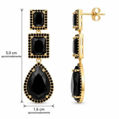 Brinco Luxury Zircônia Negra Banhado a Ouro