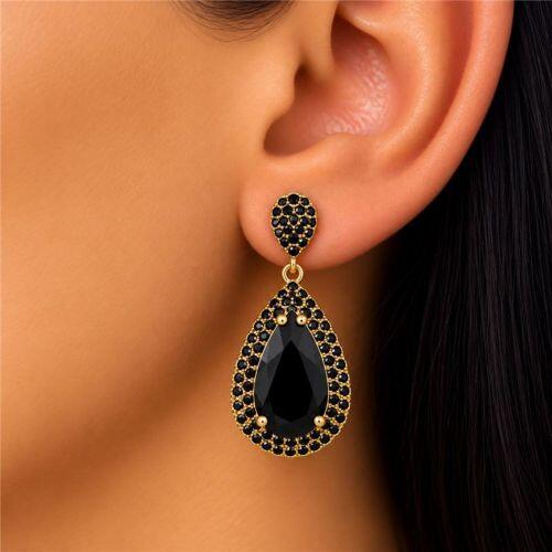 Brinco Luxury Gota Zircônia Negra Banhado a Ouro