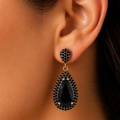 Brinco Luxury Gota Zirc�nia Negra Banhado a Ouro