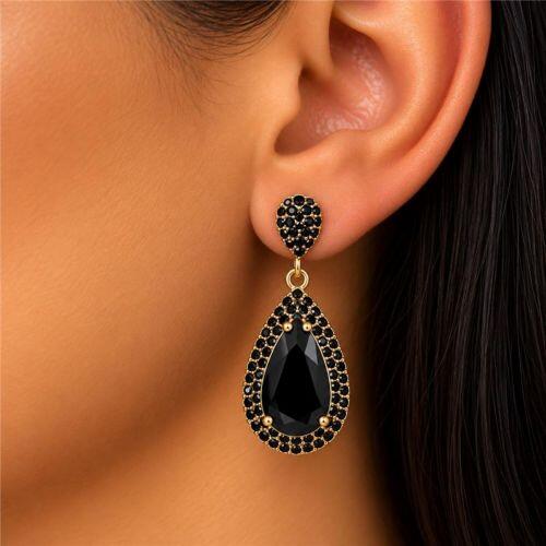 Brinco Luxury Gota Zircônia Negra Banhado a Ouro
