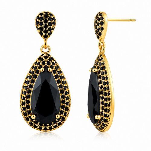 Brinco Luxury Gota Zirc�nia Negra Banhado a Ouro