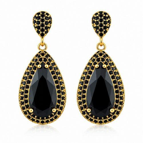 Brinco Luxury Gota Zircônia Negra Banhado a Ouro
