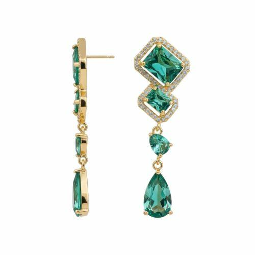 Brinco Luxury Zirc�nia Turmalina com Cristal Banhado a Ouro