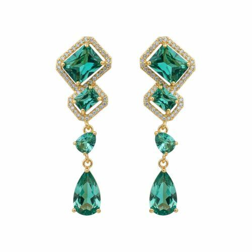 Brinco Luxury Zirc�nia Turmalina com Cristal Banhado a Ouro